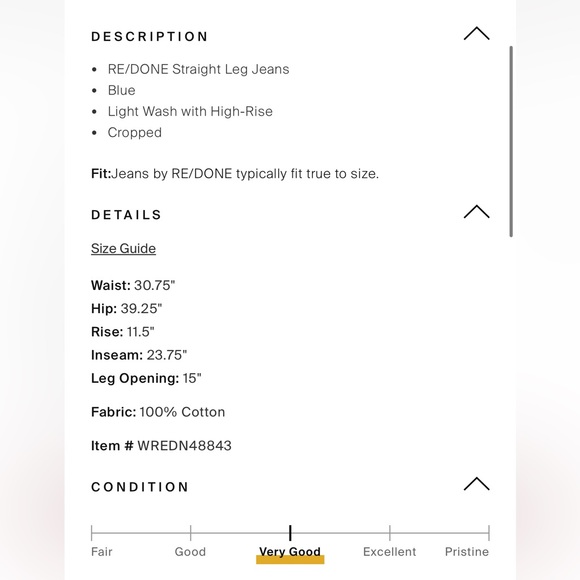 Re/Done Women’s Original Straight High-Rise Leg Cropped Blue Jeans Size 28 - Picture 8 of 8